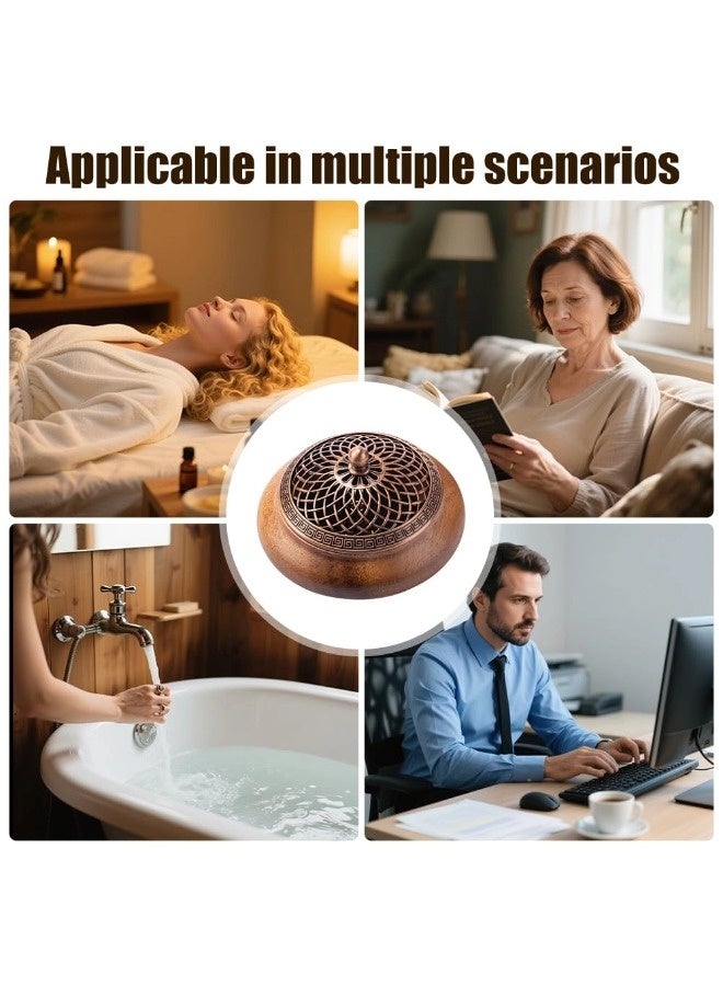 شيبشيب مبخرة يدوية من خشب الجوز الطبيعي - مبخرة تقليدية بغطاء معدني، ديكور هادئ للعصي/الأقماع/الحلقات/البخور، حاملة بخور من الخشب الطبيعي لليوغا والتأمل (قطر 3.94" × ارتفاع 1.57") - Image 4