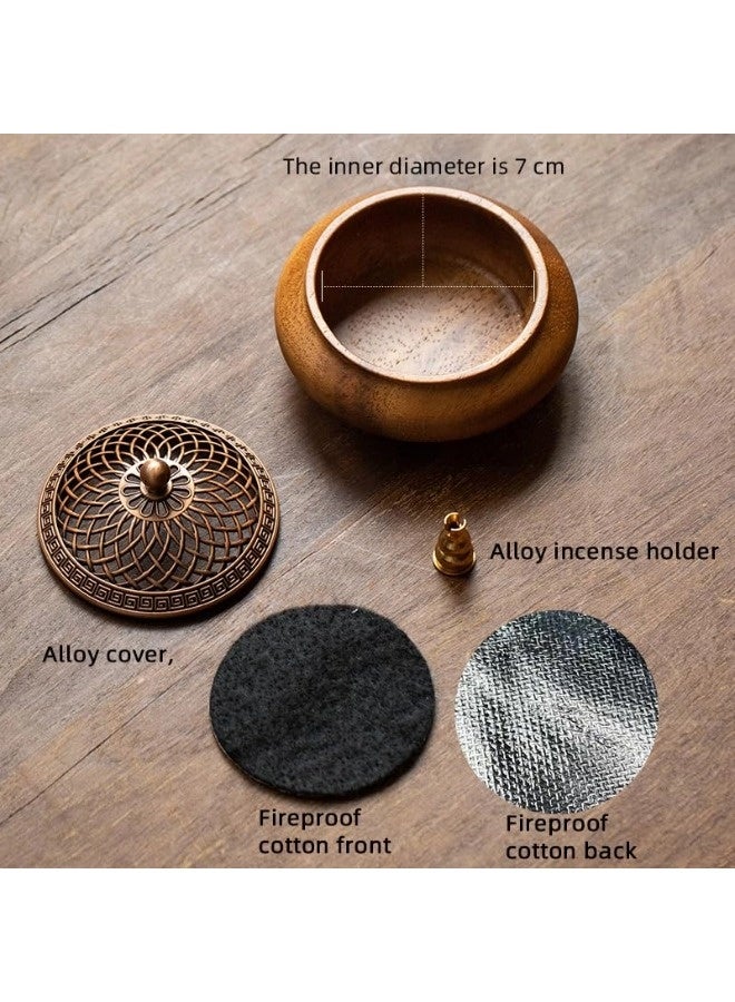 شيبشيب مبخرة يدوية من خشب الجوز الطبيعي - مبخرة تقليدية بغطاء معدني، ديكور هادئ للعصي/الأقماع/الحلقات/البخور، حاملة بخور من الخشب الطبيعي لليوغا والتأمل (قطر 3.94" × ارتفاع 1.57") - Image 2