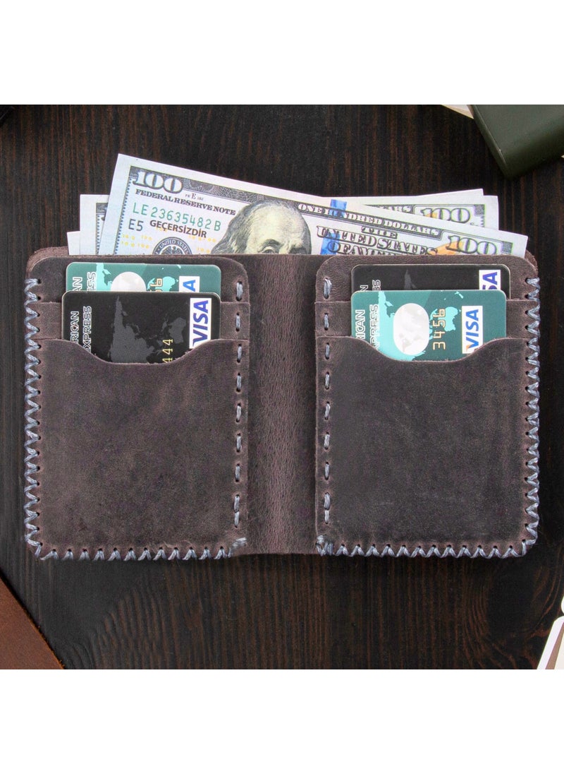 Vagave Khaki Leather Handmade Premium Wallet Card Holder Men's Wallet Gray  - Image 4