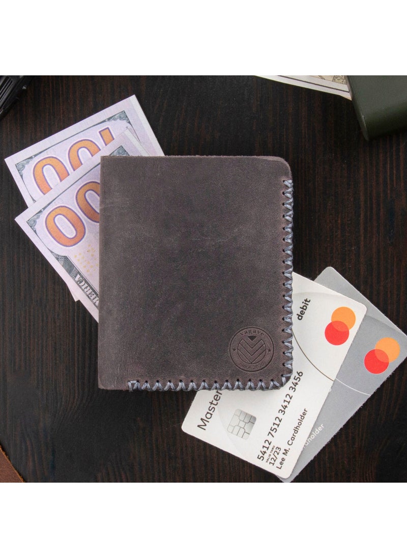 Vagave Khaki Leather Handmade Premium Wallet Card Holder Men's Wallet Gray  - Image 1