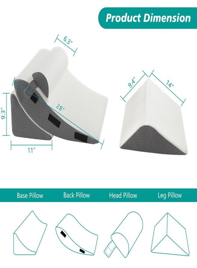 Longering Orthopedic Bed Wedge Pillow Set for Sleeping 4 PCS - Adjustable Triangle Pillow for Neck Leg Support with Washable Cover - 35D Foam Wedge Pillow Post Surgery for GERD & Snoring (White Grey) - Image 5