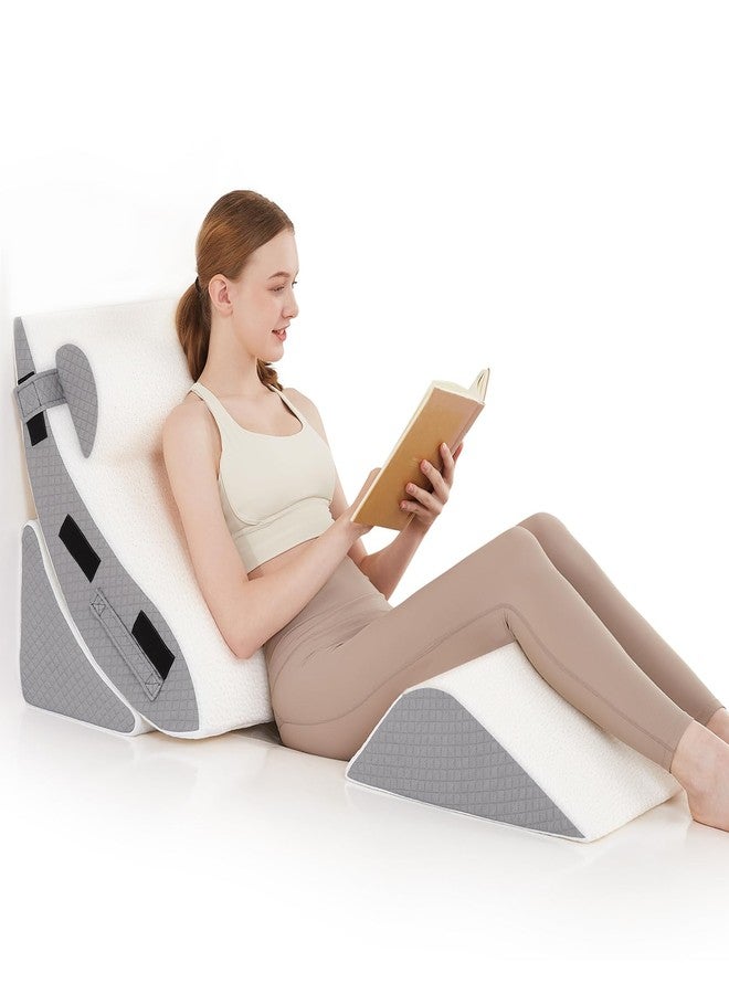 Longering Orthopedic Bed Wedge Pillow Set for Sleeping 4 PCS - Adjustable Triangle Pillow for Neck Leg Support with Washable Cover - 35D Foam Wedge Pillow Post Surgery for GERD & Snoring (White Grey) - Image 1