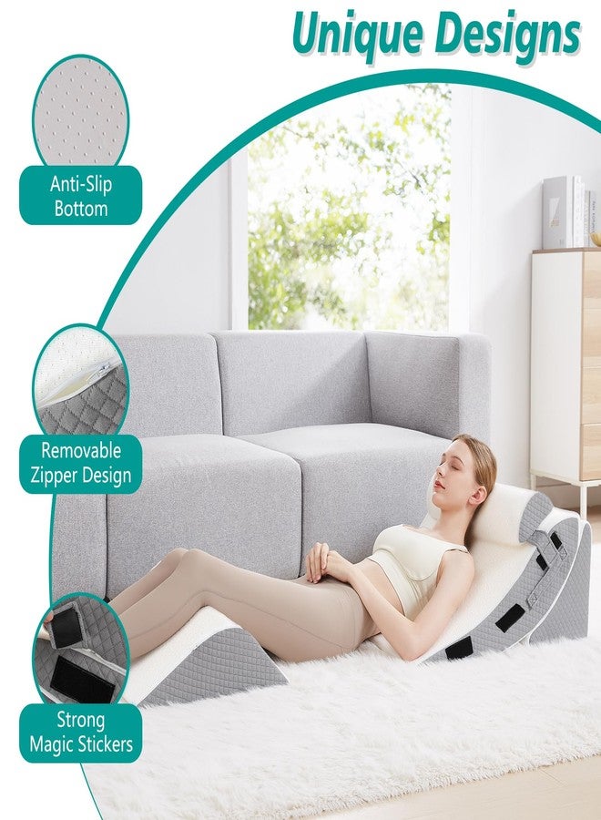 Longering Orthopedic Bed Wedge Pillow Set for Sleeping 4 PCS - Adjustable Triangle Pillow for Neck Leg Support with Washable Cover - 35D Foam Wedge Pillow Post Surgery for GERD & Snoring (White Grey) - Image 3