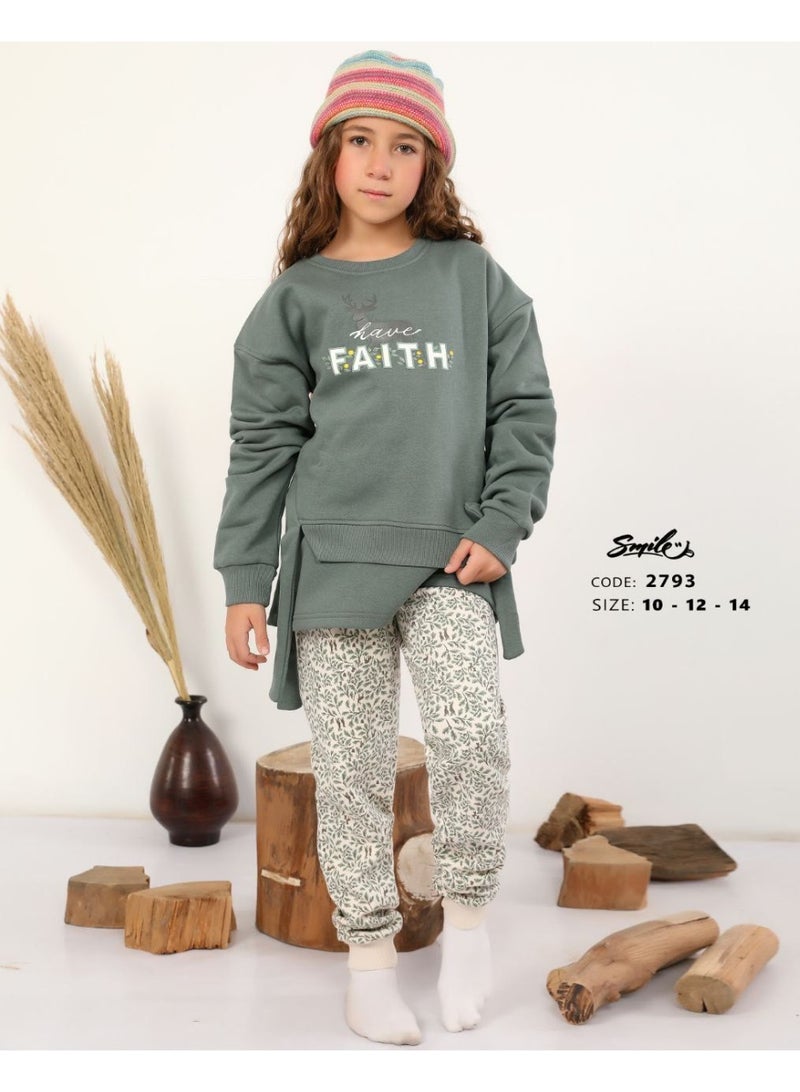بيجامة أطفال شتوي بناتي – طقم قطعتين (سويت شيرت + بنطلون) بخامة ناعمة – تصميم عصري مريح للاستخدام اليومي - Image 1