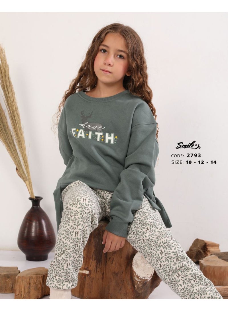 بيجامة أطفال شتوي بناتي – طقم قطعتين (سويت شيرت + بنطلون) بخامة ناعمة – تصميم عصري مريح للاستخدام اليومي - Image 5