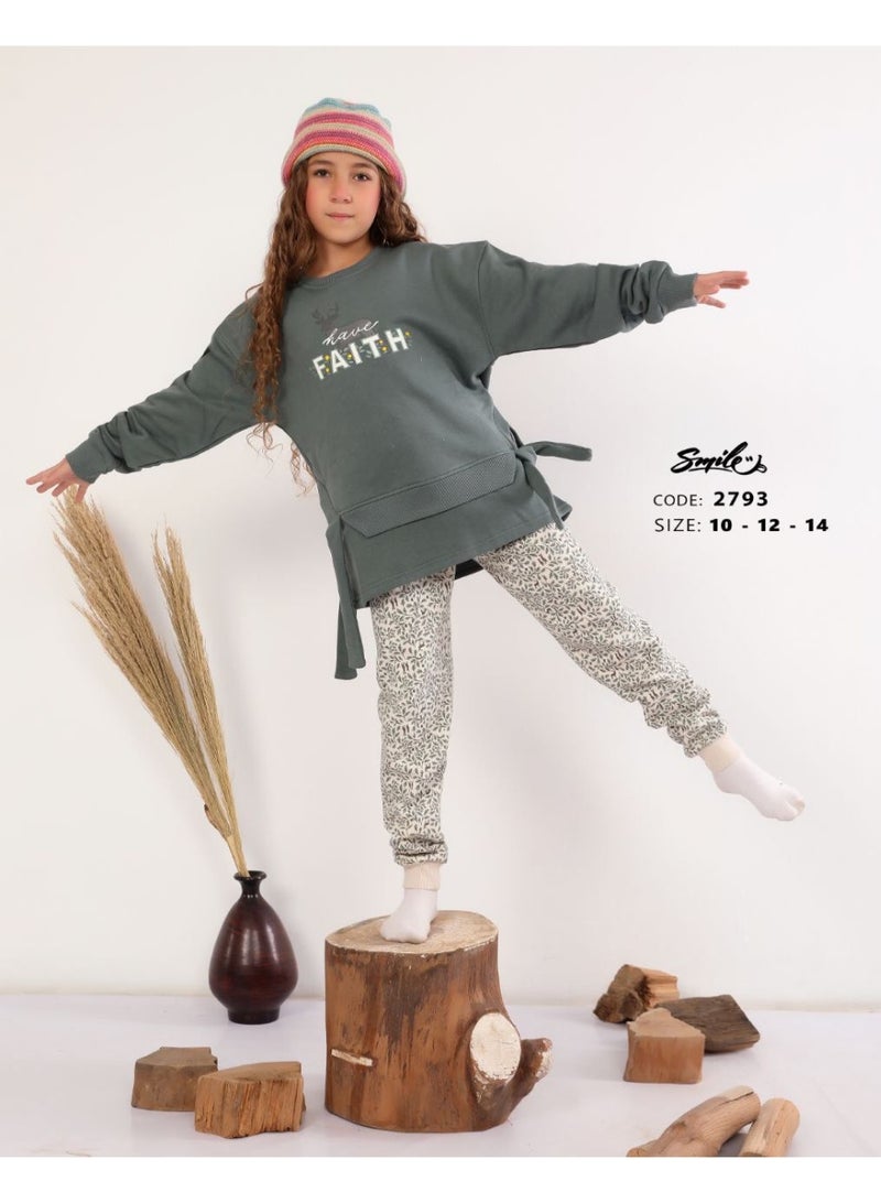 بيجامة أطفال شتوي بناتي – طقم قطعتين (سويت شيرت + بنطلون) بخامة ناعمة – تصميم عصري مريح للاستخدام اليومي - Image 3