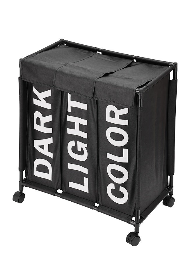 LAWAZIM 123L Laundry Basket - 60x33x62cm Black - 3 Section Large Laundry Sorter Cart with Lockable Wheels and Fold-Over Cover - Ideal for Sorting Clothes in Bathrooms, Bedrooms, and Laundry Rooms - Image 4