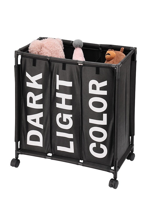 LAWAZIM 123L Laundry Basket - 60x33x62cm Black - 3 Section Large Laundry Sorter Cart with Lockable Wheels and Fold-Over Cover - Ideal for Sorting Clothes in Bathrooms, Bedrooms, and Laundry Rooms - Image 3