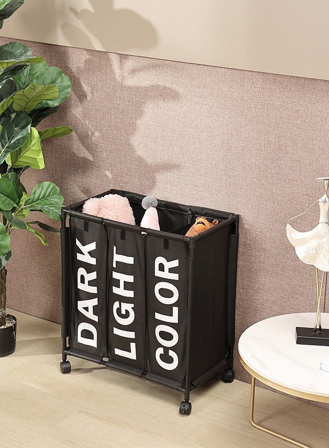 LAWAZIM 123L Laundry Basket - 60x33x62cm Black - 3 Section Large Laundry Sorter Cart with Lockable Wheels and Fold-Over Cover - Ideal for Sorting Clothes in Bathrooms, Bedrooms, and Laundry Rooms - Image 2