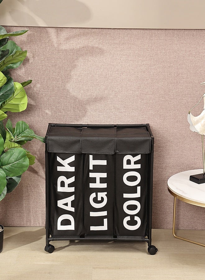 LAWAZIM 123L Laundry Basket - 60x33x62cm Black - 3 Section Large Laundry Sorter Cart with Lockable Wheels and Fold-Over Cover - Ideal for Sorting Clothes in Bathrooms, Bedrooms, and Laundry Rooms - Image 1