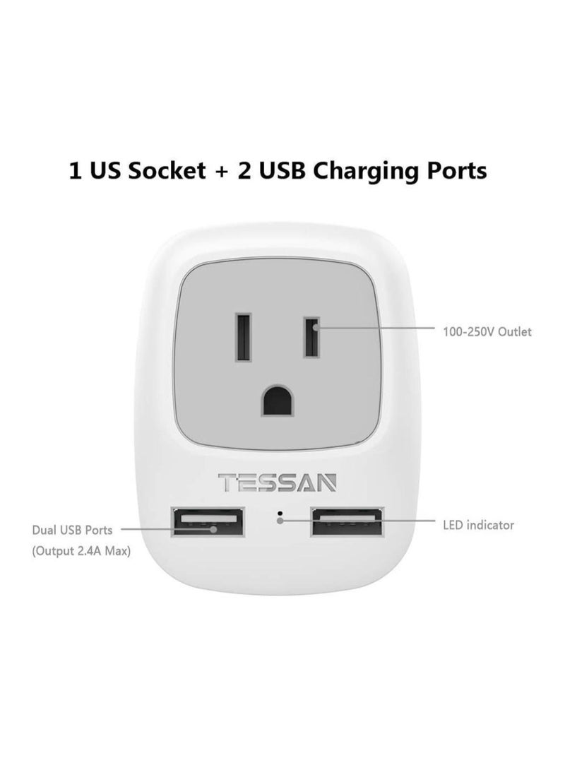 تيسان محول سفر TESSAN بمقبس بريطاني ومنفذي شحن USB، من النوع G إلى مقبس تيار متردد أمريكي واحد، 100-250 فولت، محول سفر 3 في 1 لإنجلترا، أيرلندا، هونغ كونغ، سنغافورة، الإمارات العربية المتحدة، ماليزيا، قطر، كينيا، وغيرها - Image 2
