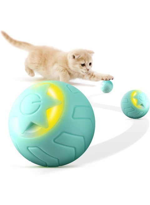 Mumoo Bear Interactive Cat Toy Ball, Cat Balls Automatic Moving Rolling Cat Toys for Indoor Cat Kitten, with 2 Modes, LED Lights Changeable, Type-C Rechargeable, Mint Green