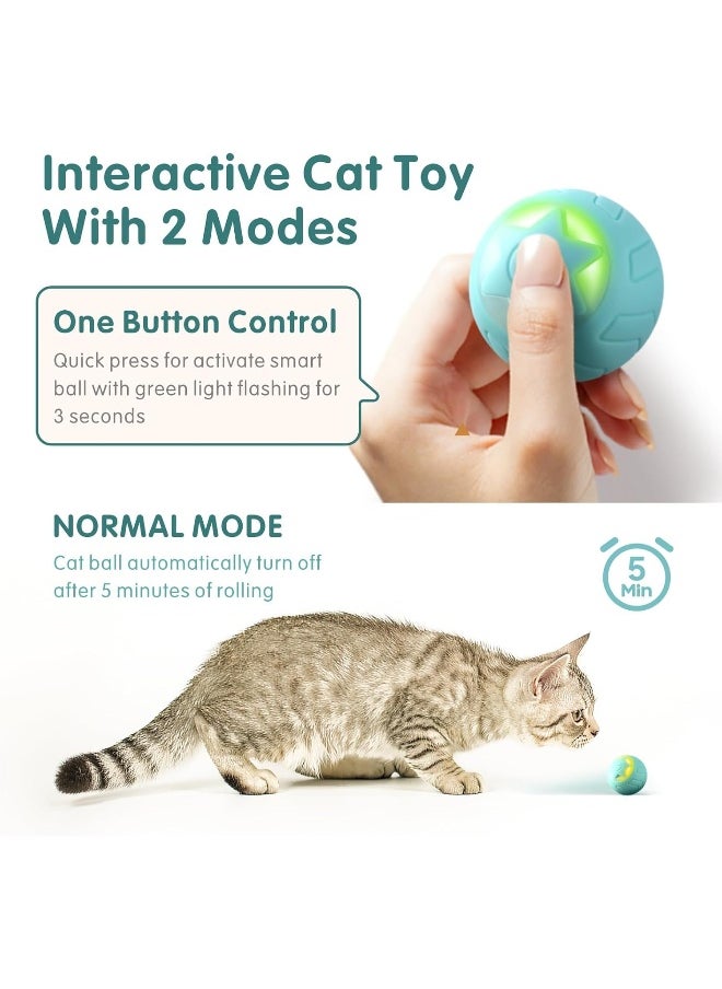 Mumoo Bear - Mumoo Bear Interactive Cat Toy Ball, Cat Balls Automatic Moving Rolling Cat Toys for Indoor Cat Kitten, with 2 Modes, LED Lights Changeable, Type-C Rechargeable, Mint Green - Image 1