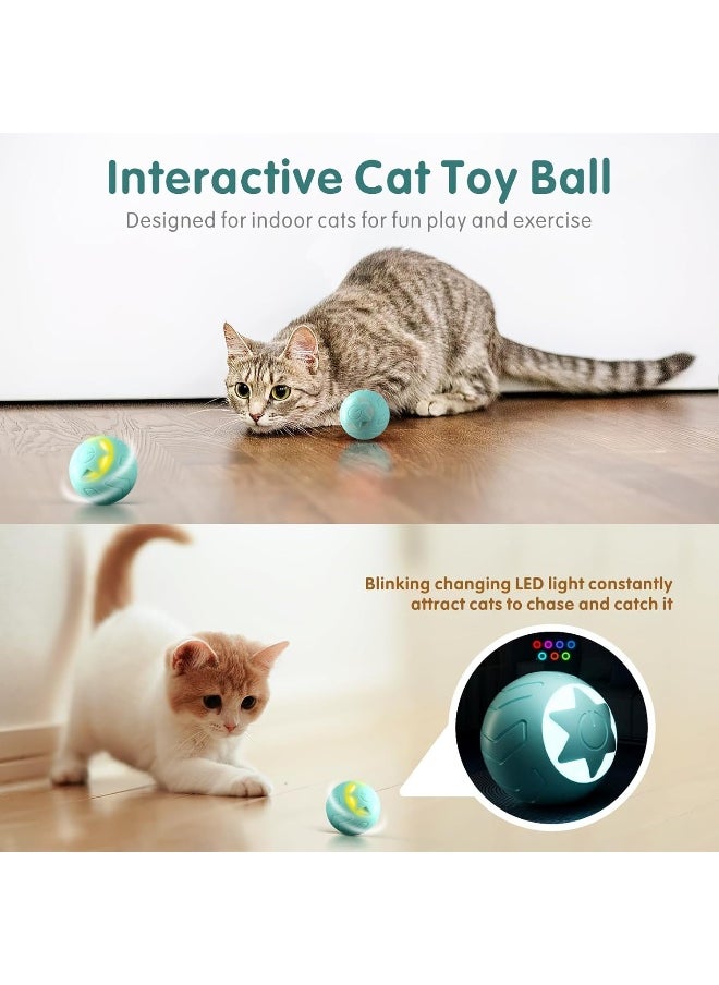 Mumoo Bear - Mumoo Bear Interactive Cat Toy Ball, Cat Balls Automatic Moving Rolling Cat Toys for Indoor Cat Kitten, with 2 Modes, LED Lights Changeable, Type-C Rechargeable, Mint Green - Image 1