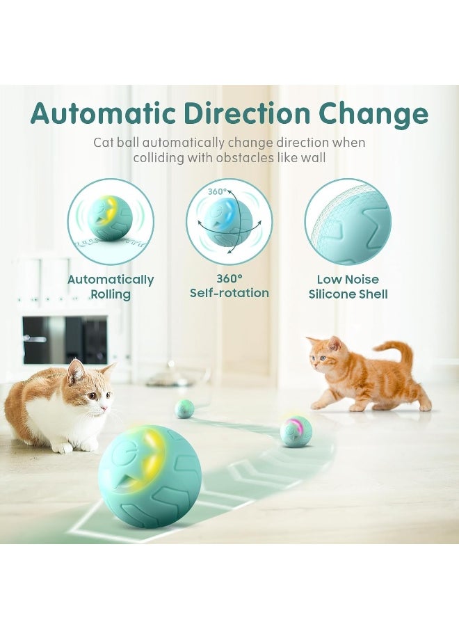 Mumoo Bear - Mumoo Bear Interactive Cat Toy Ball, Cat Balls Automatic Moving Rolling Cat Toys for Indoor Cat Kitten, with 2 Modes, LED Lights Changeable, Type-C Rechargeable, Mint Green - Image 1