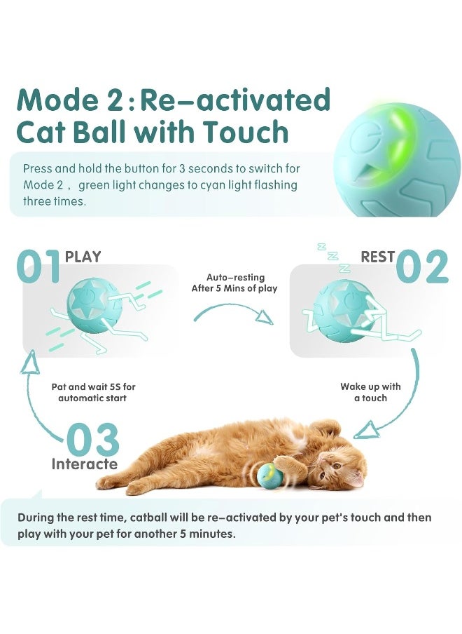 Mumoo Bear - Mumoo Bear Interactive Cat Toy Ball, Cat Balls Automatic Moving Rolling Cat Toys for Indoor Cat Kitten, with 2 Modes, LED Lights Changeable, Type-C Rechargeable, Mint Green - Image 1
