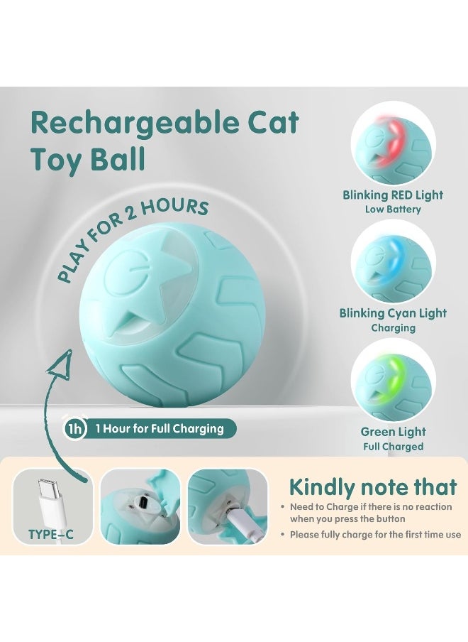Mumoo Bear - Mumoo Bear Interactive Cat Toy Ball, Cat Balls Automatic Moving Rolling Cat Toys for Indoor Cat Kitten, with 2 Modes, LED Lights Changeable, Type-C Rechargeable, Mint Green - Image 1