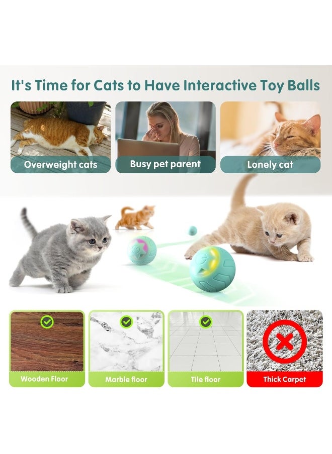 Mumoo Bear - Mumoo Bear Interactive Cat Toy Ball, Cat Balls Automatic Moving Rolling Cat Toys for Indoor Cat Kitten, with 2 Modes, LED Lights Changeable, Type-C Rechargeable, Mint Green - Image 1