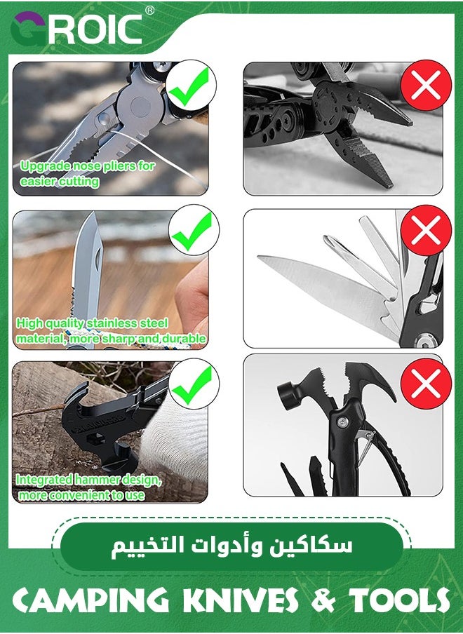 GROIC 14 in 1 Multitool Hammer Folding Survival Tool, All in One Multi Mini Small Gadget - Camping Hiking Car Multifunctional Stainless Pliers Knife For Men Cool Gifts  - Image 3