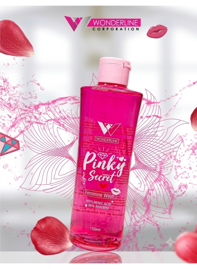 WONDERLINE Pinky Secret Feminine Wash Hydraulonic Acid with Collagen Maintaining pH Balance Gentle Cleansing 150 ML - Image 1