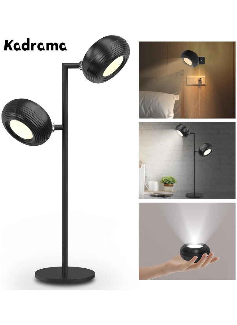 KADRAMA Magnetic Table Lamp with 2 Rotatable Heads, Dual Use Cordless Metal Table Lamp & Wall Light, Rechargeable LED Desk Lamp Touch Control 3 Color Stepless Dimming, 360° rotatable (Black)  - Image 1