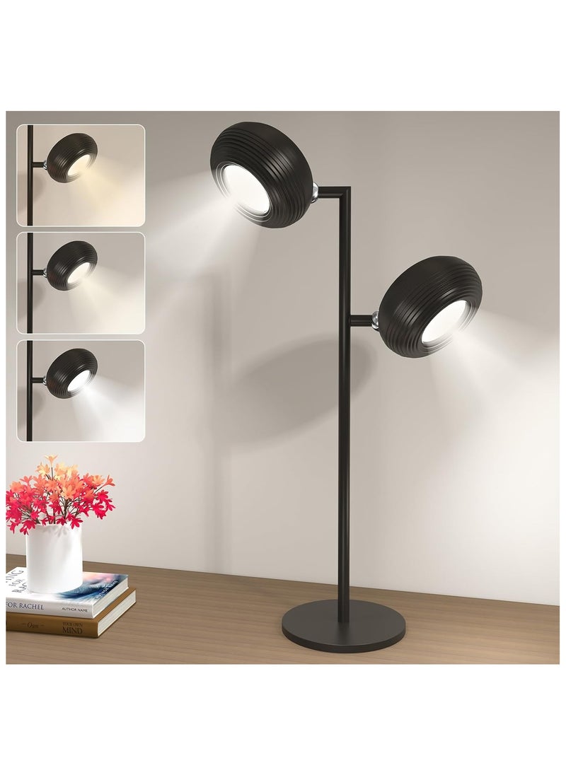 KADRAMA Magnetic Table Lamp with 2 Rotatable Heads, Dual Use Cordless Metal Table Lamp & Wall Light, Rechargeable LED Desk Lamp Touch Control 3 Color Stepless Dimming, 360° rotatable (Black)  - Image 2