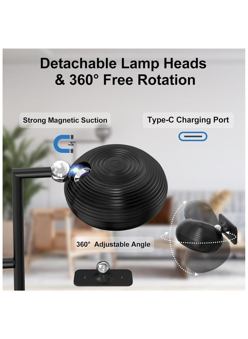 KADRAMA Magnetic Table Lamp with 2 Rotatable Heads, Dual Use Cordless Metal Table Lamp & Wall Light, Rechargeable LED Desk Lamp Touch Control 3 Color Stepless Dimming, 360° rotatable (Black)  - Image 5