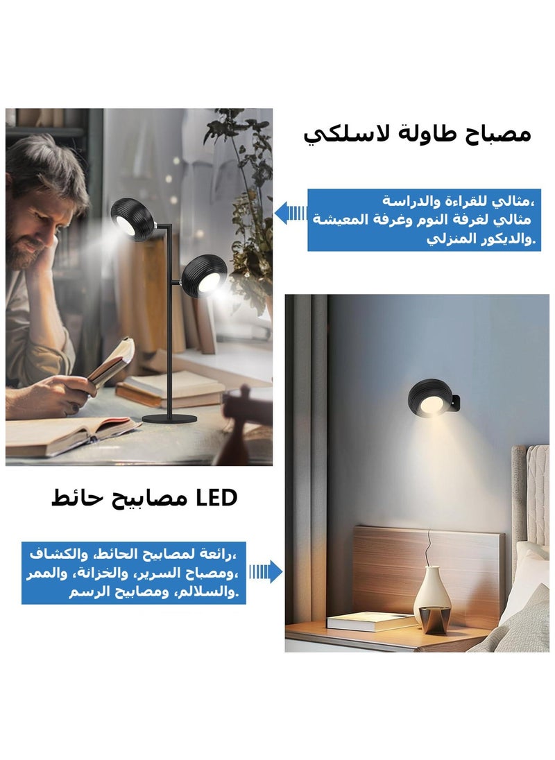 KADRAMA Magnetic Table Lamp with 2 Rotatable Heads, Dual Use Cordless Metal Table Lamp & Wall Light, Rechargeable LED Desk Lamp Touch Control 3 Color Stepless Dimming, 360° rotatable (Black)  - Image 3