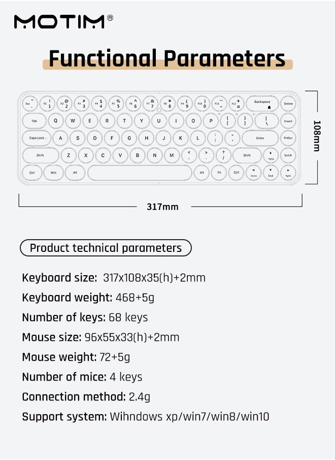 موتيم - لوحة مفاتيح لاسلكية وماوس كومبو لاسلكي 84 مفتاح، اتصال لاسلكي 2.4G، لوحة مفاتيح وماوس لاسلكي أنيق للغاية وأنيق بالحجم الكامل للكمبيوتر المحمول/كمبيوتر لوحي لاسلكي USB لنظام ويندوز، أندرويد، كمبيوتر محمول/كمبيوتر لوحي - Image 1