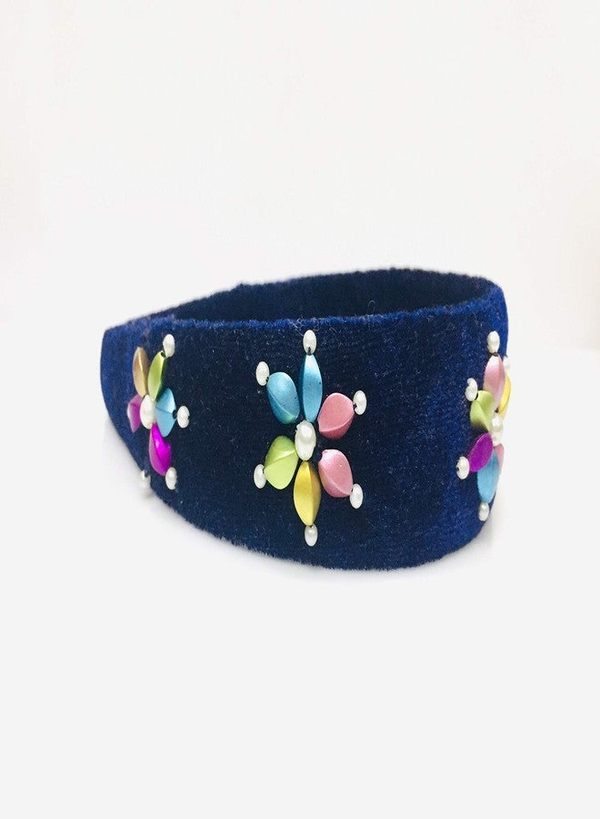 Nnr Girls Beaded Hair Bands With Stone Work_ Pack Of 1 Pcs Blue Color - Image 2