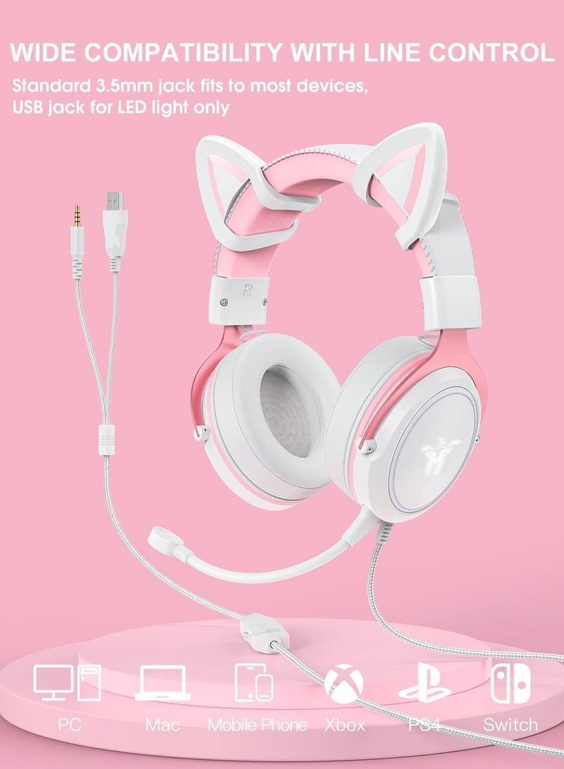 Captaintech Gaming Headset, Cat Ear Wired Over-Ear Headphones with Noise Cancelling Microphone and Surround Sound, LED Backlight for PS4 and PS5, for Xbox One No Adapter, for PC and Mobile Phone - Image 4