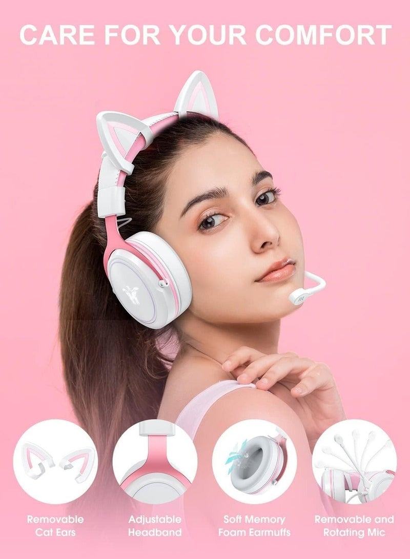 Captaintech Gaming Headset, Cat Ear Wired Over-Ear Headphones with Noise Cancelling Microphone and Surround Sound, LED Backlight for PS4 and PS5, for Xbox One No Adapter, for PC and Mobile Phone - Image 2