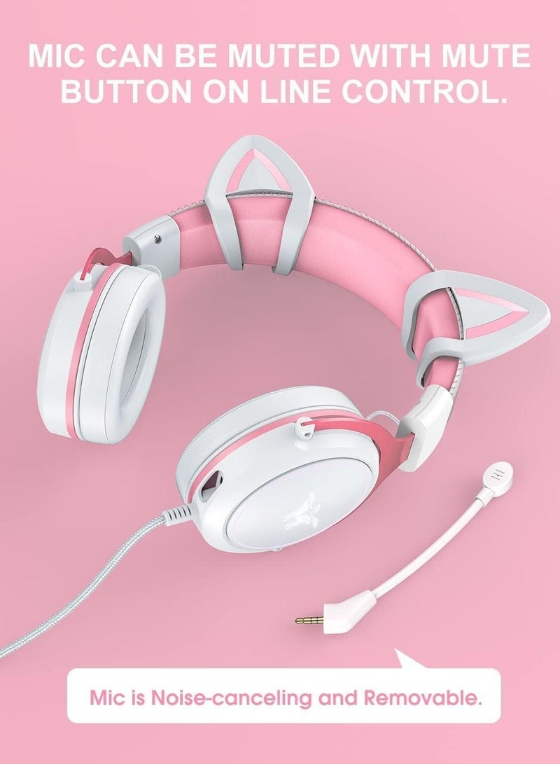 Captaintech Gaming Headset, Cat Ear Wired Over-Ear Headphones with Noise Cancelling Microphone and Surround Sound, LED Backlight for PS4 and PS5, for Xbox One No Adapter, for PC and Mobile Phone - Image 5