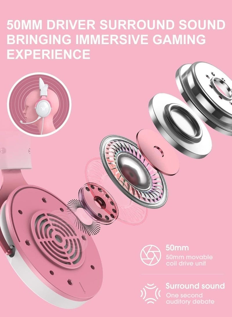 Captaintech Gaming Headset, Cat Ear Wired Over-Ear Headphones with Noise Cancelling Microphone and Surround Sound, LED Backlight for PS4 and PS5, for Xbox One No Adapter, for PC and Mobile Phone - Image 3