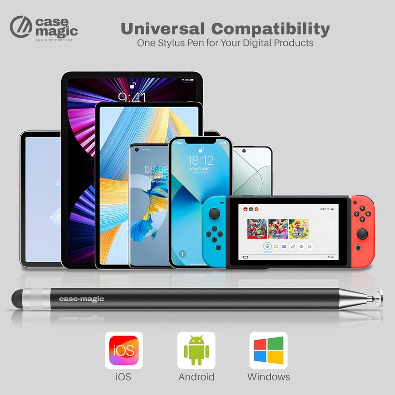 case-magic 2 in 1 Universal Stylus Pen with Fine Point Disc Tip+ Rubber Fiber Tip| for Smartphone/Tablet/iPad/Pro/Air/iPhone/iOS/Android/All Touch Screens| Aluminum Body (Black) - Image 5