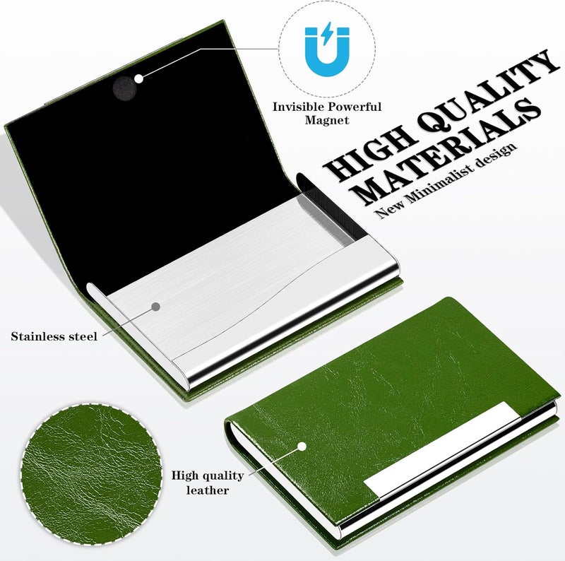 Padike Business Card Holder, Business Card Case Professional PU Leather & Stainless Steel Multi Card Case,Business Card Holder Wallet Credit Card ID Case/Holder for Men & Women. (V-Green) - Image 2
