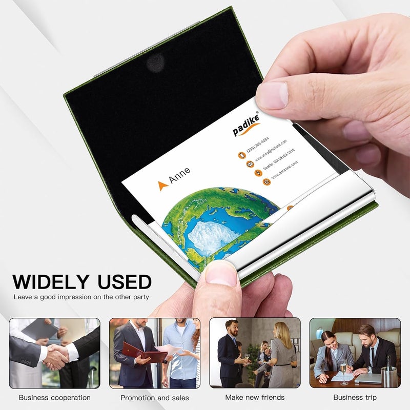Padike Business Card Holder, Business Card Case Professional PU Leather & Stainless Steel Multi Card Case,Business Card Holder Wallet Credit Card ID Case/Holder for Men & Women. (V-Green) - Image 4