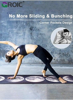 GROIC Yoga Mat Towel with Corner Pockets, Non Slip Sweat Absorbent Hot Towels, Soft Blankets Travel Bag, Skidless Cover for Workout, Gym, Fitness,Hot  - Image 3