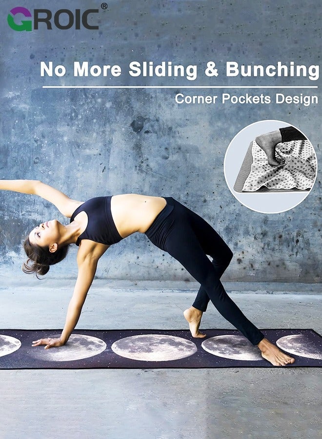 جرويك منشفة سجادة اليوجا مع جيوب في الزوايا، مناشف يوجا ساخنة غير قابلة للانزلاق وماصة للعرق، بطانيات ناعمة حقيبة سفر، غطاء بساط بدون انزلاق للتمرين وصالة الألعاب الرياضية واللياقة البدنية ومنشفة الساخنة - Image 3