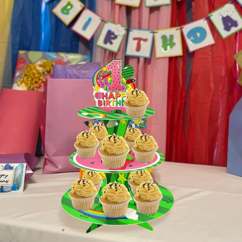 CHENRINDECO Cartoon Melon Cupcake Stand 1st First Cartoon Melon Birthday Cake Stands for Kids Birthday Decorations Party Supplies - Image 4