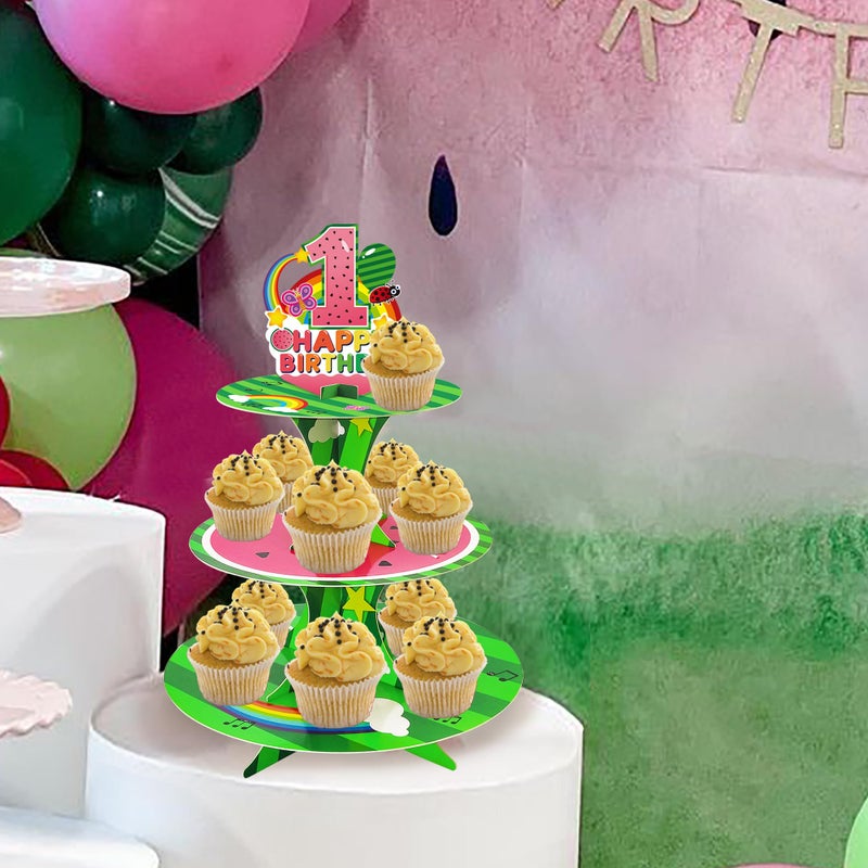 CHENRINDECO Cartoon Melon Cupcake Stand 1st First Cartoon Melon Birthday Cake Stands for Kids Birthday Decorations Party Supplies - Image 2