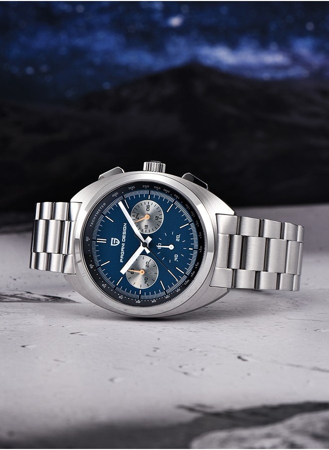 PAGANI DESIGN - Men's Watch Casual Analog Men's Watch Chronograph VK63 Movement Sapphire Mirror 100M Water Resistant Stainless Steel Watch-Blue Steel - Image 1