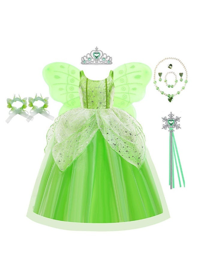 NIBEMINENT New Halloween Green elf dress, Princess Tianna and Tinker Bell children's performance costume - Image 1