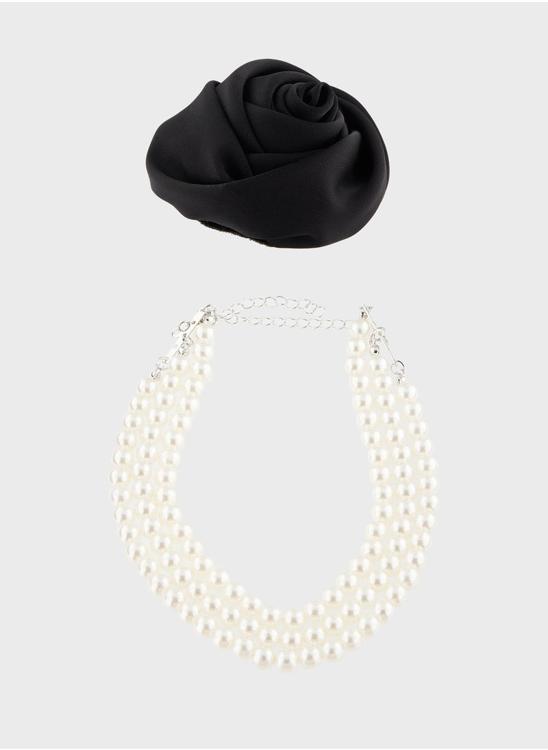 Ella Limited Edition Pearl Rose Floral Choker  Necklace  - Image 1