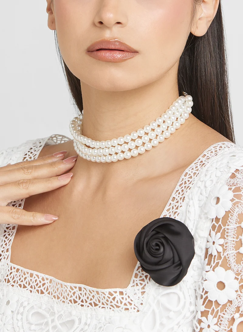 Ella Limited Edition Pearl Rose Floral Choker  Necklace