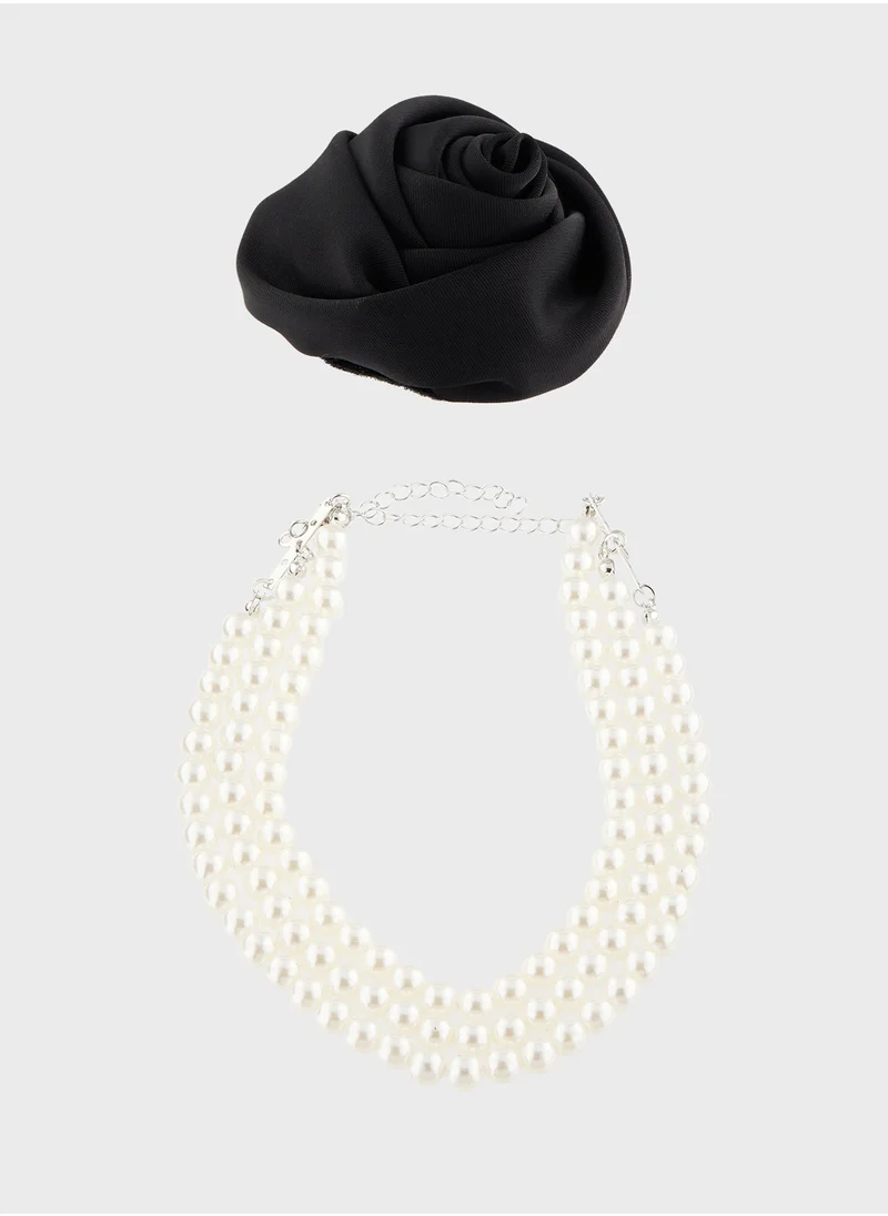 ايلا ليمتد اديشن Pearl Rose Floral Choker  Necklace