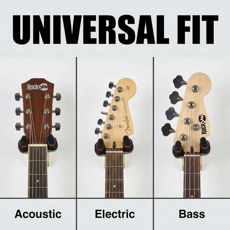 RockJam 2-Pack Guitar Hanger and Wall Mount Bracket Holder for Acoustic and Electric Guitars - Image 3