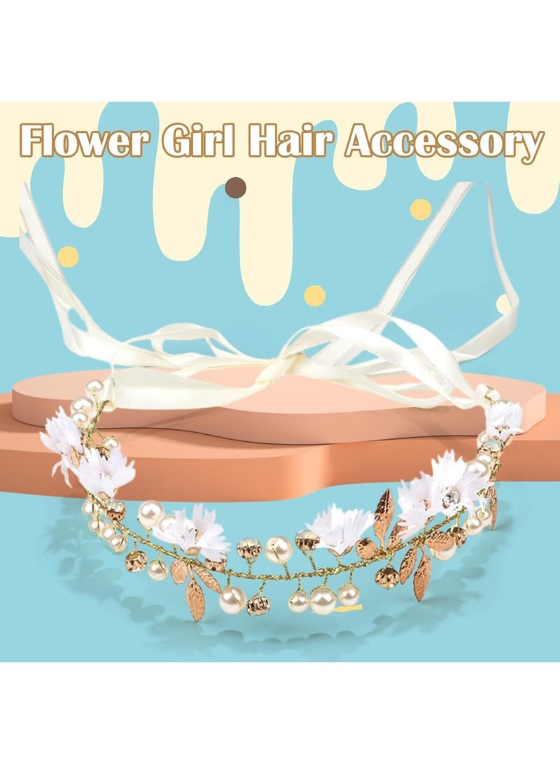 SYOSI Bridal Pearl Flower Headband, Crystal Swan Flower Girl Hair Accessories, Elegant Pearl and Crystal Headpiece for Wedding Birthday Party First Communion, Princess Hair Accessory for Girls and Women - Image 2