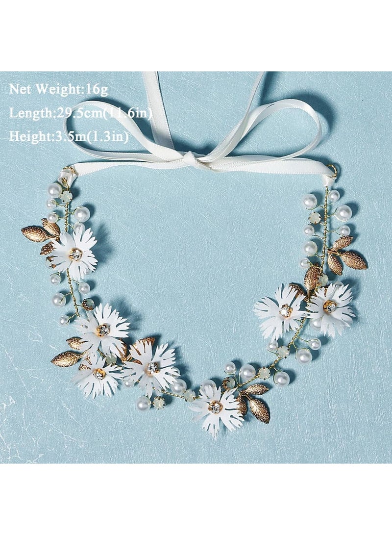 SYOSI Bridal Pearl Flower Headband, Crystal Swan Flower Girl Hair Accessories, Elegant Pearl and Crystal Headpiece for Wedding Birthday Party First Communion, Princess Hair Accessory for Girls and Women - Image 5