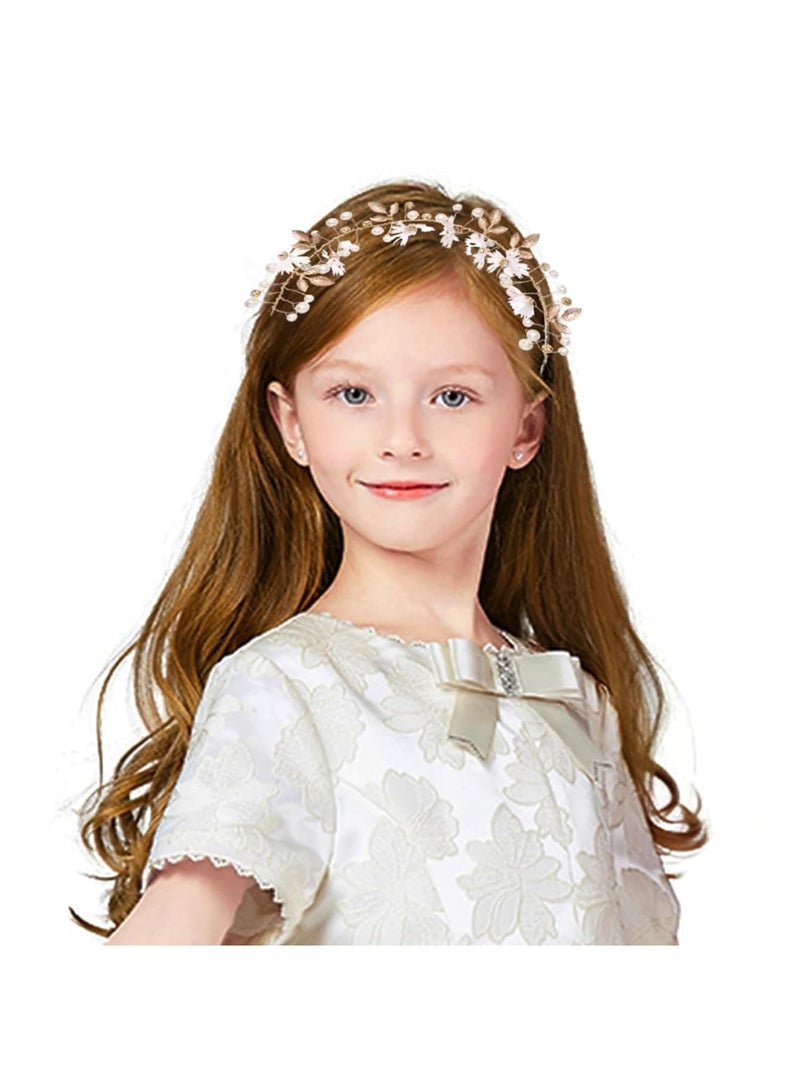 SYOSI Bridal Pearl Flower Headband, Crystal Swan Flower Girl Hair Accessories, Elegant Pearl and Crystal Headpiece for Wedding Birthday Party First Communion, Princess Hair Accessory for Girls and Women - Image 1